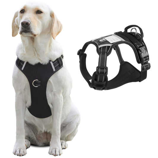 TETOU Dog Harness, No-Pull Pet Harness, Adjustable Reflective Soft Padded Dog Vest with Handle, Nameplate Design for DIY Name Phone Number Address, Suitable for Small Medium Large Dogs - Black M