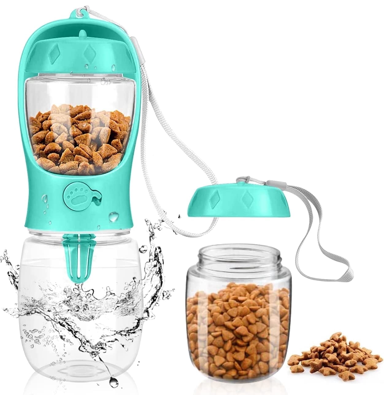 TETOU Dog Water Bottle with Food Container, 19oz Portable Pet Dispenser, Travel Puppy Water Bowl for Dog Cat Pet - Pink