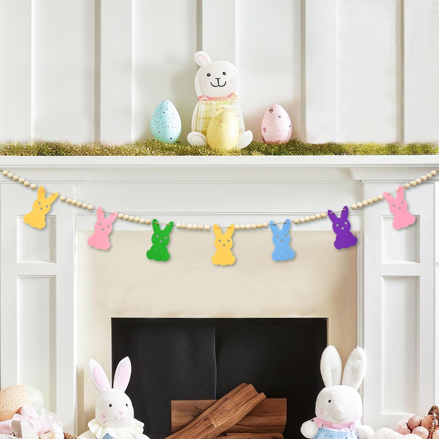 TETOU Easter Garland, 4.5ft Bunnies Carrots Eggs Wooden Breads Banner, Easter Hanging Decorations for Fireplace Wall Display - Carrots and Bunnies
