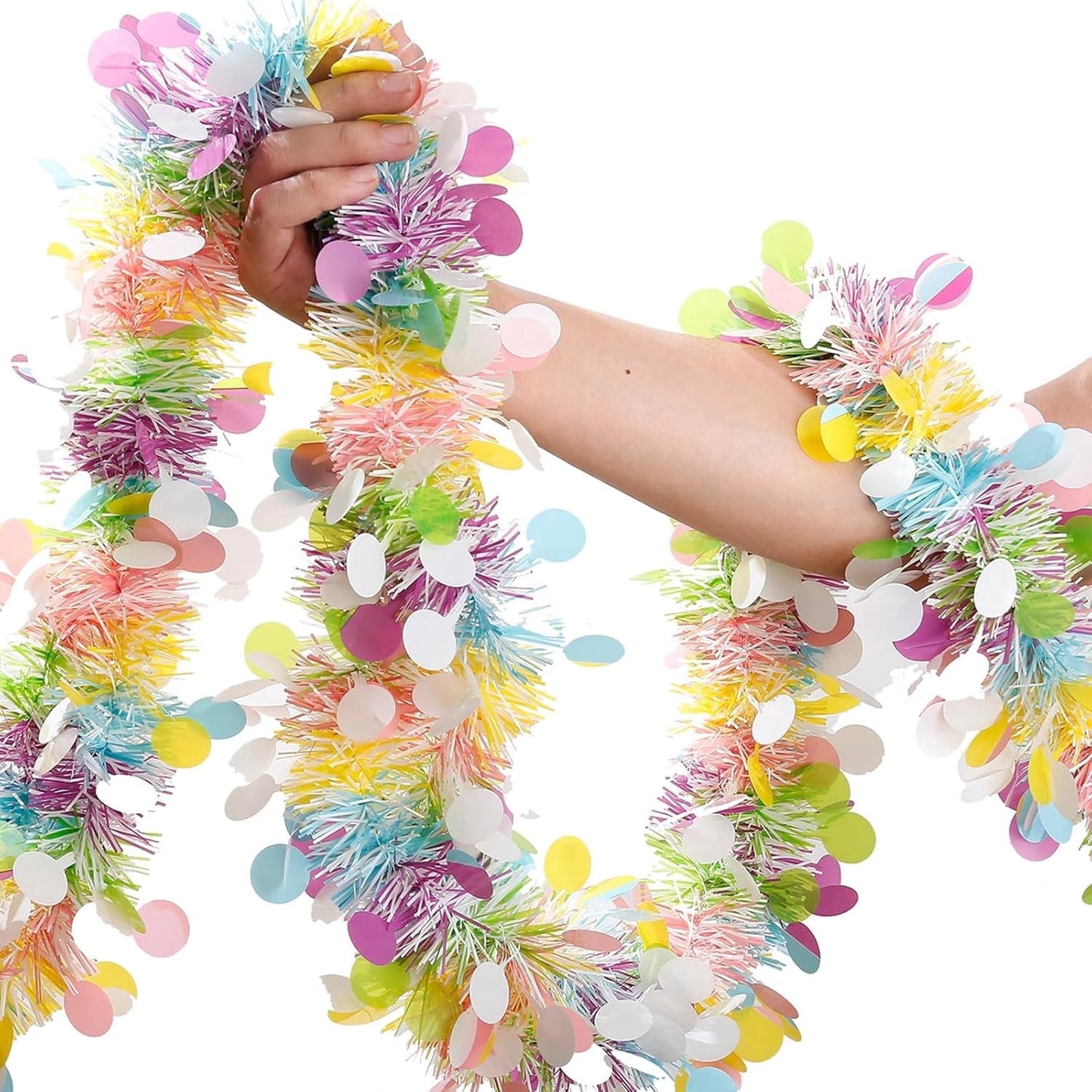 TETOU Easter Garland Decor,50Ft Pink Glitter Tinsel Spring Garland for Tree Home Fireplace Easter Party Indoor Outdoor Decoration