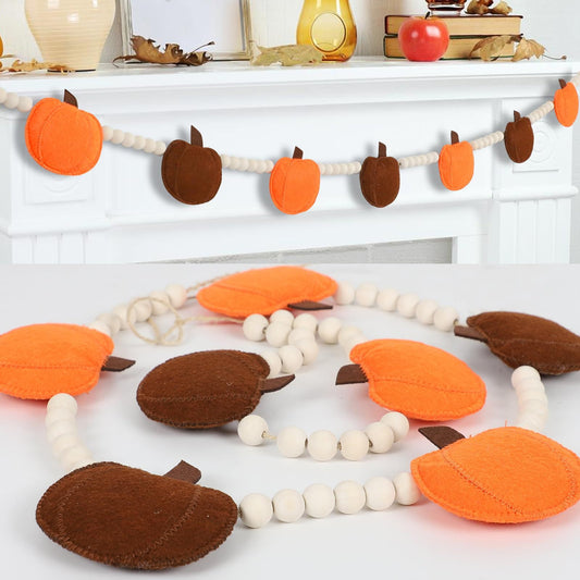 TETOU Fall Decor, Fall Decorations for Home, Felt Pumpkin Garland and Wood Bead for Fall Decorations Indoor, Fall Pumpkin Banner for Mantle Wall Decor