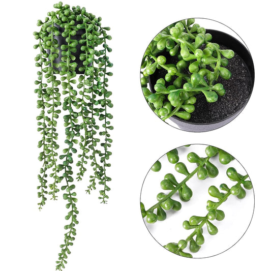 TETOU Faux Plants Artificial String of Pearls Plant in Pot Realistic Green Hanging Plants for Shelf Desk Home Garden Decor