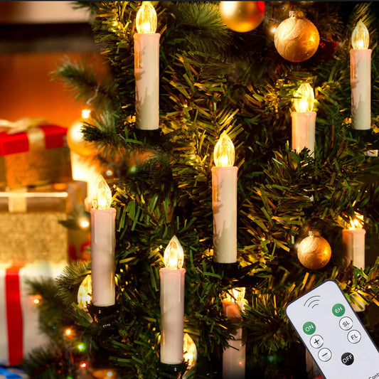 TETOU Flameless Candles Christmas Tree Decor Led Flickering Lights Battery Operated with Remote Timer/Clips Christmas Trees Decor
