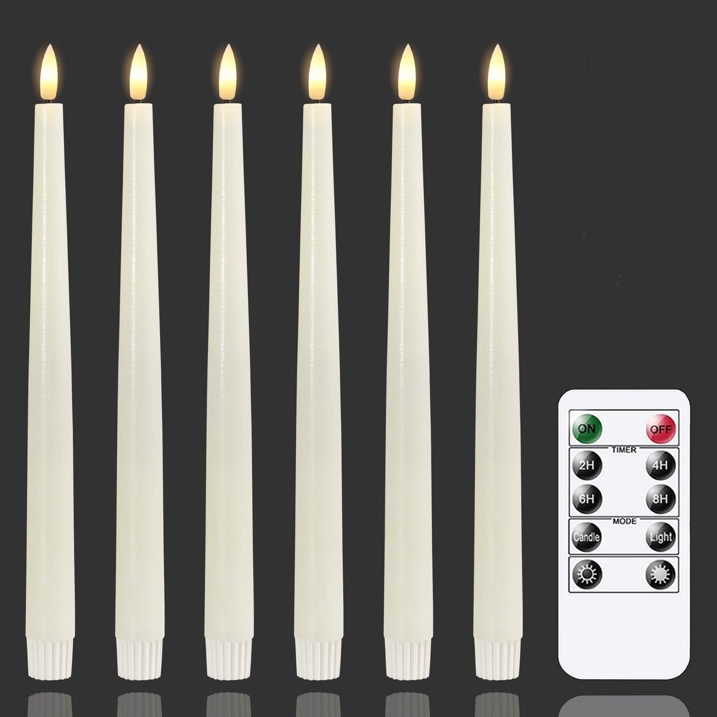 TETOU 12pcs Flameless Ivory Taper Candles, Flickering Ivory Flameless LED Battery Operated Taper Plastic Candles with 10-Key Remote for Christmas Home Wedding Decoration