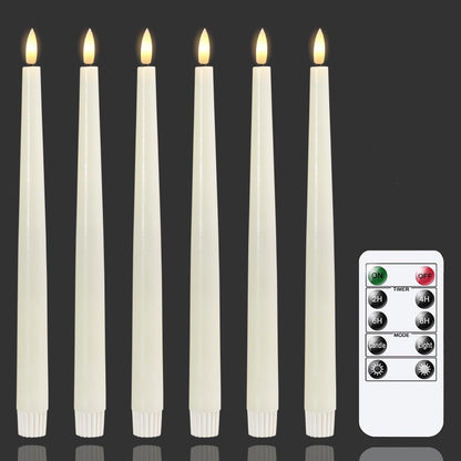 TETOU 12pcs Flameless Ivory Taper Candles, Flickering Ivory Flameless LED Battery Operated Taper Plastic Candles with 10-Key Remote for Christmas Home Wedding Decoration