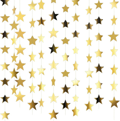 TETOU 130 Feet Glitter Star Garland Banner Decor, Gold Streamers Hanging Star Bunting Banner Backdrop for 2025 New Year Graduation Wedding Birthday Christmas Party Decoration