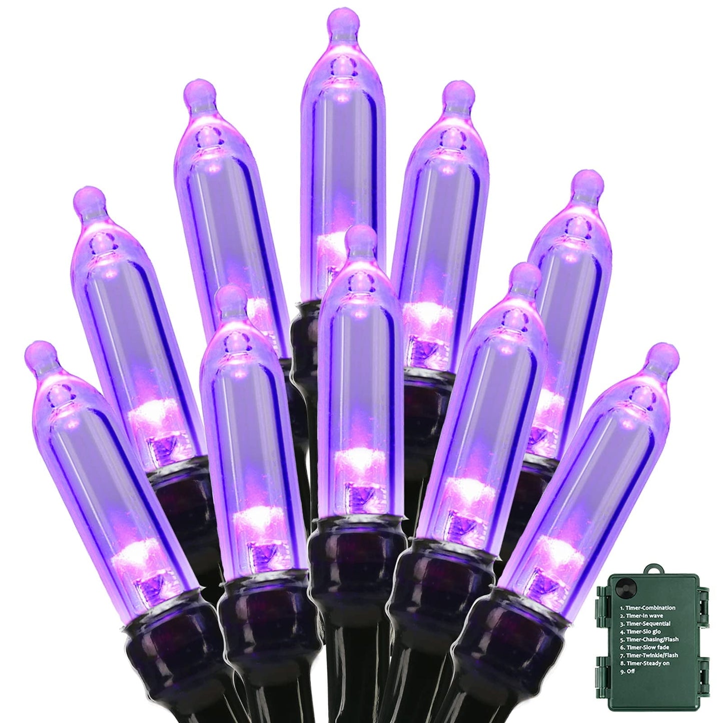 TETOU Halloween Lights, 33ft 100 LED Battery Halloween Lights, 8 Modes String Lights with Timer, Indoor Outdoor Waterproof mini Lights String for Halloween Bedroom Patio Decor - Purple