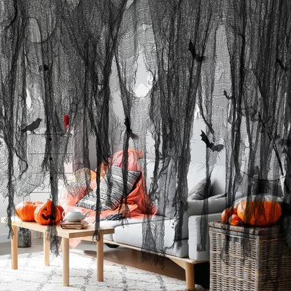 TETOU 2Pcs Hallowe'en Spooky Cloth, 71*30.7 inches Large Black Scary Creepy Gauze, Windows Entryways Cover Gauze for Hallowe'en Party Outdoor Home Wall Decor Supplies