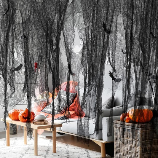 TETOU 2Pcs Hallowe'en Spooky Cloth, 71*30.7 inches Large Black Scary Creepy Gauze, Windows Entryways Cover Gauze for Hallowe'en Party Outdoor Home Wall Decor Supplies