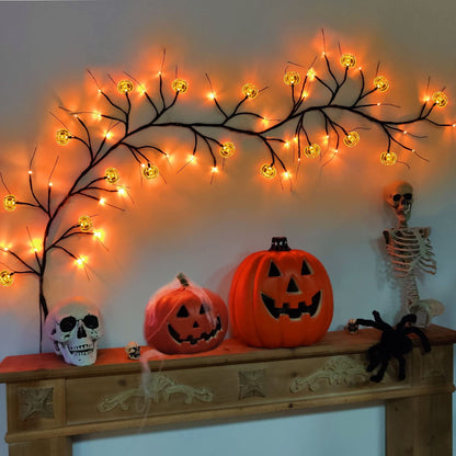 TETOU Halloween Willow Vine Twig Light LED Pumpkin Bat Branches Garland for Home Party Wall Fireplace Decoration