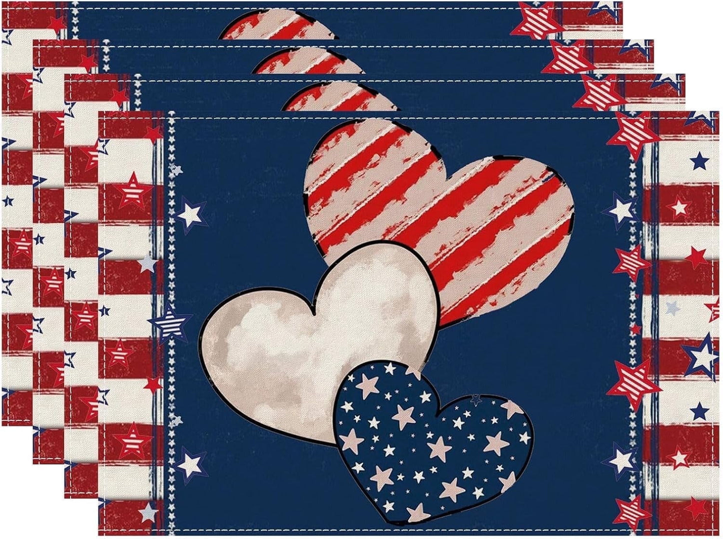 TETOU Heart Stripe Stars 4th of July Table Runner,13x72 Inch Memorial Day Independence Day Patriotic America Cloth Table Decoration Home Kitchen Dining Indoor Holiday Farmhouse Decor