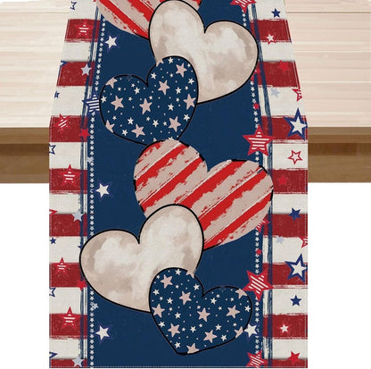 TETOU Heart Stripe Stars 4th of July Table Runner,13x72 Inch Memorial Day Independence Day Patriotic America Cloth Table Decoration Home Kitchen Dining Indoor Holiday Farmhouse Decor