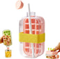 TETOU Ice Cube Bottle ,2 in 1 Touch-Free with Lid and Bin Ice Cube Tray Water Bottle,Easy Press to Release Ices Cube Making Bottle for Coffee, Juice and Beverages(Pink/800ml)