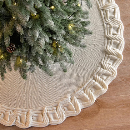 TETOU Knitted Christmas Tree Skirt 36 inches White Tree Skirt Rustic Christmas Tree Decorations Holiday Party Decor