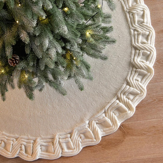 TETOU Knitted Christmas Tree Skirt 36 inches White Tree Skirt Rustic Christmas Tree Decorations Holiday Party Decor