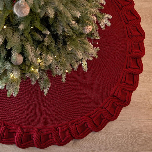 TETOU Knitted Christmas Tree Skirt 48 inches Red Tree Skirt Rustic Christmas Tree Decorations Holiday Party Decor