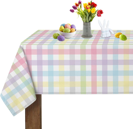 TETOU Linen Tablecloth Rectangle 54*78 Inches Colorful Buffalo Check Plaid Tablecloth for Spring Easter Home Kitchen Party Dinner Decoration