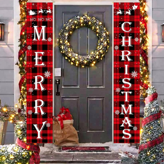 TETOU Christmas Outdoor Decorations Banner, Red Black Buffalo Plaid Hanging Merry Christmas Banner for Indoor Outdoor Porch Wall Front Door Yard Garage Christmas Decor