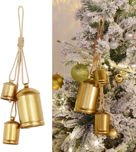 TETOU Metal Cow Bell, Metal Hanging Giant Cow Bells, Christmas Gold Vintage Bells for Doors Windows Christmas Trees Wreaths Decoration