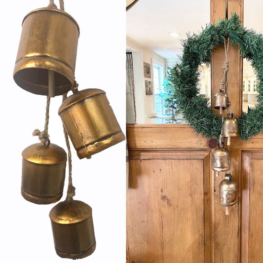 TETOU Metal Cow Bell, Metal Hanging Giant Cow Bells, Christmas Gold Vintage Bells for Doors Windows Christmas Trees Wreaths Decoration
