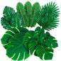 TETOU 108Pcs Palm Leaves Artificial Tropical Monstera, 6 Kinds Large Small Green Fake Palm Leaf with Stems for Home Kitchen Party Flowers Arrangement Wedding Hawaiian Party Table Decoration