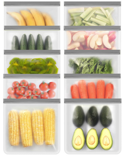 TETOU Reusable Gallon Freezer Bags 6pcs 11*10.6in Silicone Food Storage Leakproof Bags for Meat Fruit Vegetable Lunch Travel Storage Bags