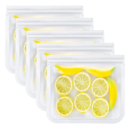 TETOU Reusable Silicone Bag, Leakproof Ziplock Food Storage Bags PEVA Freezer Bags for Sandwich Snack Vegetable Meat Cheese Lunch Kitchen Marinate Food Travel
