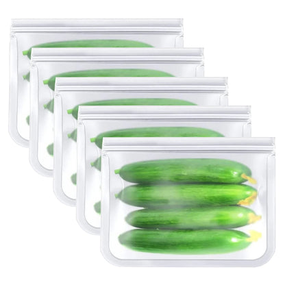 TETOU Reusable Silicone Bag, Leakproof Ziplock Food Storage Bags PEVA Freezer Bags for Sandwich Snack Vegetable Meat Cheese Lunch Kitchen Marinate Food Travel