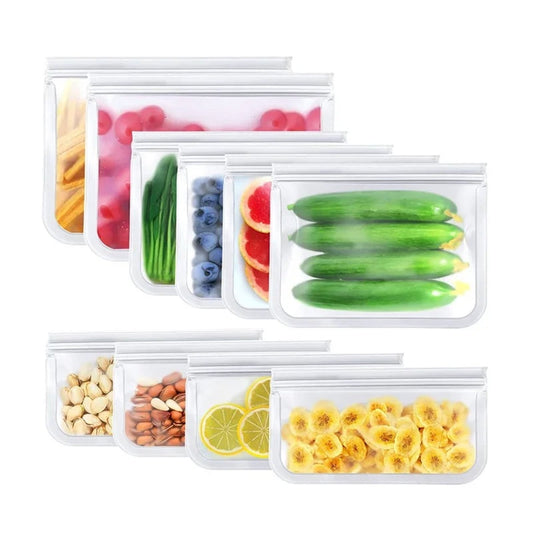 TETOU Reusable Silicone Bag, Leakproof Ziplock Food Storage Bags PEVA Freezer Bags for Sandwich Snack Vegetable Meat Cheese Lunch Kitchen Marinate Food Travel