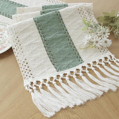 TETOU Boho Blue Table Runner with Tassels 72 Inches Long Macrame Farmhouse Table Runners for Home Decor Party Bohemian Rustic Bridal Shower Dining Decorations(12x72 Inches)