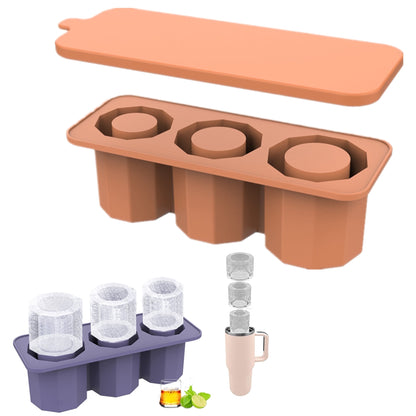 TETOU Silicone Ice Cube Tray with Lid for 20-40 oz Tumblers,3 Hollow Cylinder Ice Cube Molds for Mug,Reusable Large Ice Cube Trays for Chilling Cocktails,Whiskey,Drinks,Coffee - Blue