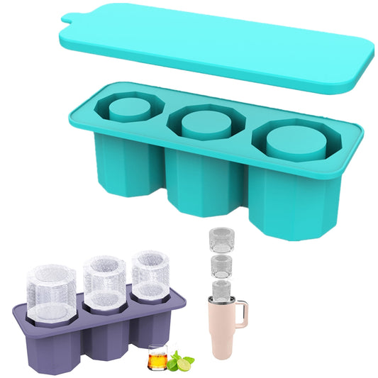 TETOU Silicone Ice Cube Tray with Lid for 20-40 oz Tumblers,3 Hollow Cylinder Ice Cube Molds for Mug,Reusable Large Ice Cube Trays for Chilling Cocktails,Whiskey,Drinks,Coffee - Blue