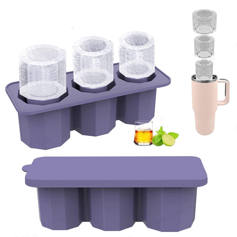 TETOU Silicone Ice Cube Tray with Lid for 20-40 oz Tumblers,3 Hollow Cylinder Ice Cube Molds for Mug,Reusable Large Ice Cube Trays for Chilling Cocktails,Whiskey,Drinks,Coffee - Blue