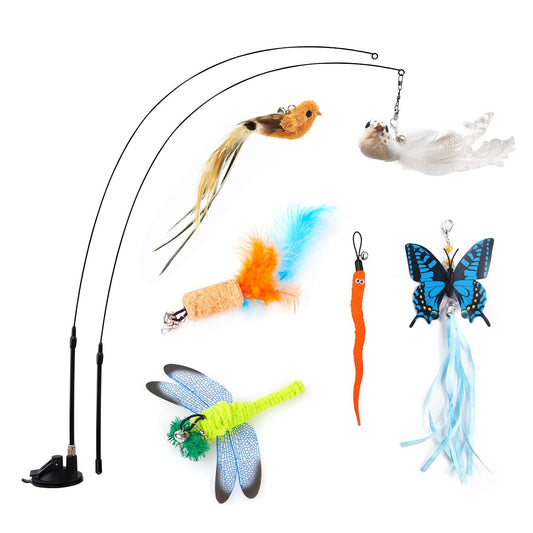 TETOU Simulation Bird Interactive Cat Stick Toy with Suction Cup Funny Feather for Kitty Play Chase Exercise Cat Toy Supplies