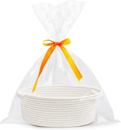 TETOU Small Woven Burr Basket with Gift Bags and Ribbons, 12"X 8" X 5" Durable Empty Rope Basket with Handles for Easter Christmas Party Storage Gifts supply