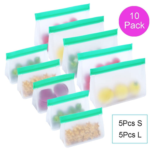 TETOU Stand Up Reusable Silicone Bag, Leakproof Ziplock Food Storage Bags PEVA Freezer Bags for Sandwich Snack Vegetable Meat Cheese Lunch Marinate Food Travel