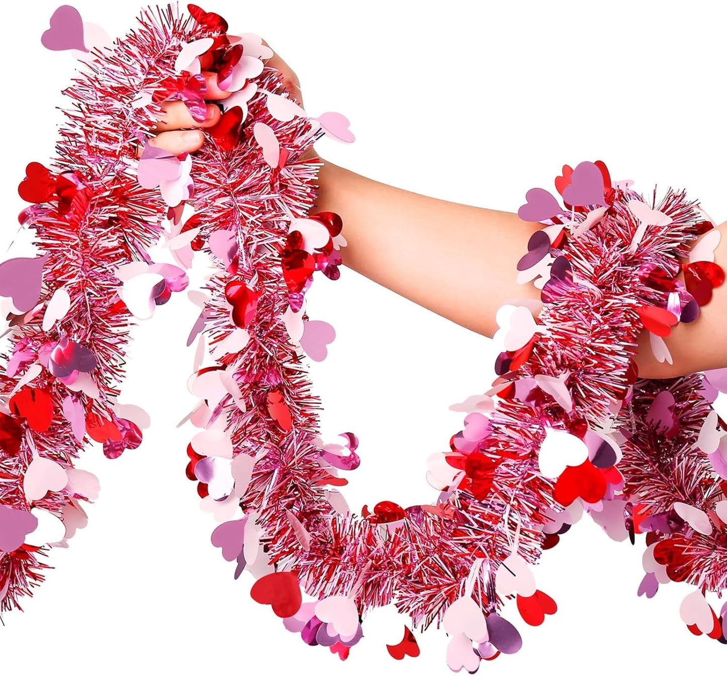 TETOU Easter Garland Decor,50Ft Pink Glitter Tinsel Spring Garland for Tree Home Fireplace Easter Party Indoor Outdoor Decoration