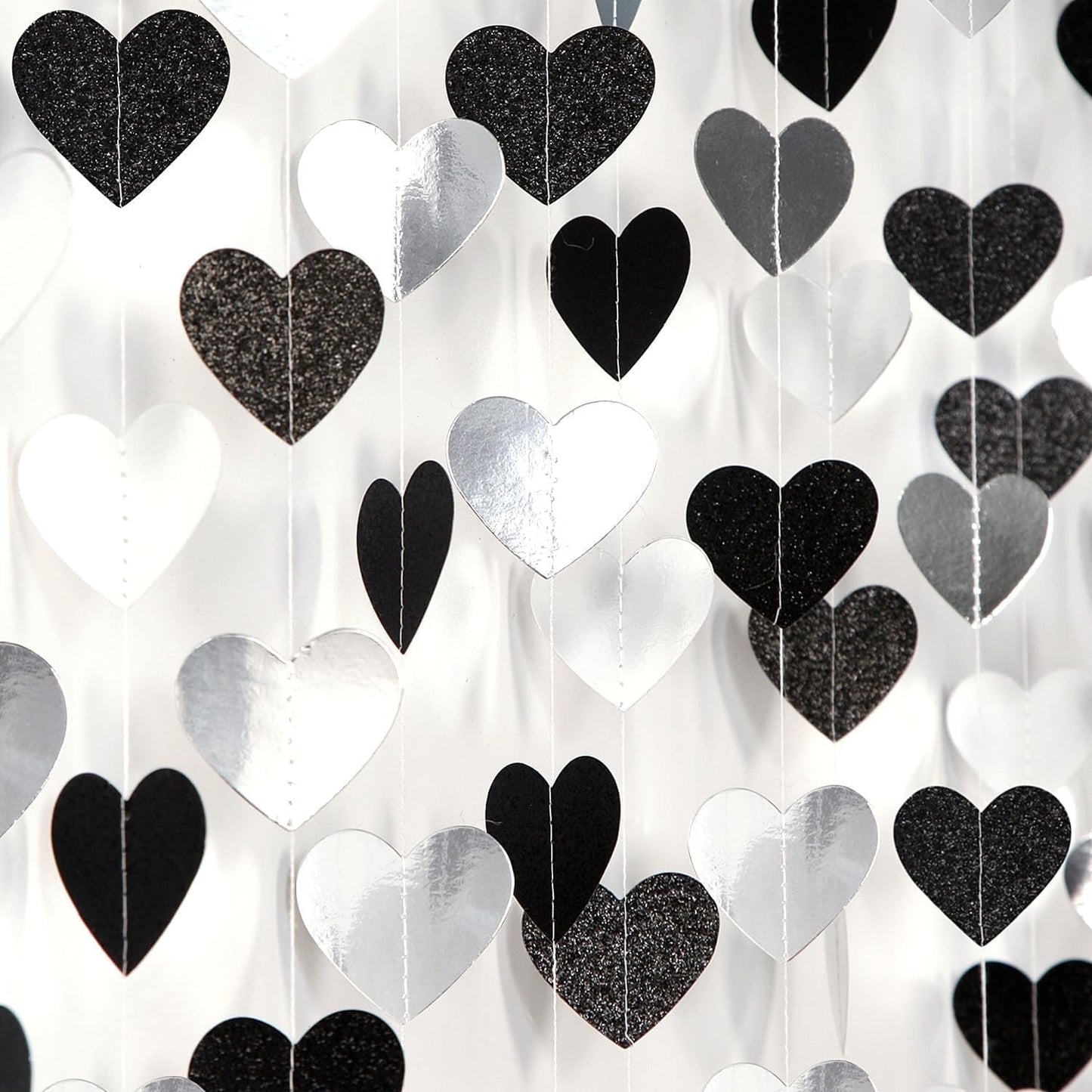 TETOU White-Black Champagne Party Decoration Heart Garland,52Ft Hanging Paper Backdrop Streamers for Birthday New Years Graduation Christmas Wedding Engagement Bachelorette Decoration