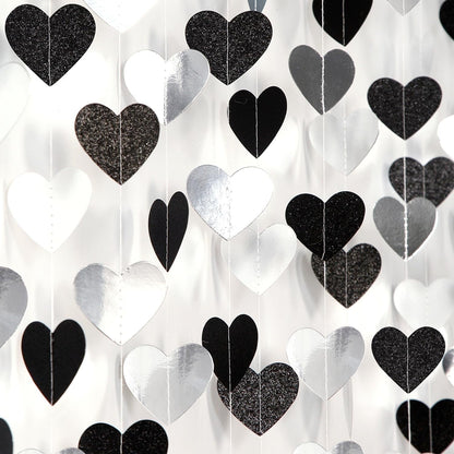 TETOU White-Black Champagne Party Decoration Heart Garland,52Ft Hanging Paper Backdrop Streamers for Birthday New Years Graduation Christmas Wedding Engagement Bachelorette Decoration