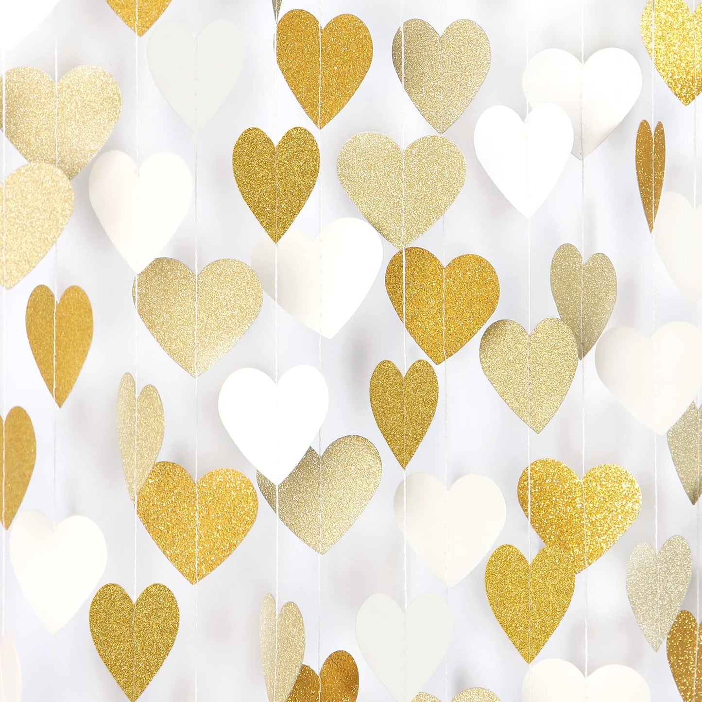 TETOU White-Gold Champagne Party Decorations Heart Garland,52Ft Hanging Paper Backdrop Streamers for Birthday New Years Graduation Christmas Wedding Engagement Bachelorette Decoration