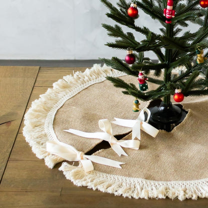 TETOU 36 Inch Christmas Tree Skirt,Linen Burlap with Tassels Fringe Trim Boho Farmhouse Rustic Christmas Tree Skirt Collar Decoration for Xmas Winter Home Holiday Indoor Outdoor Seasonal Decors