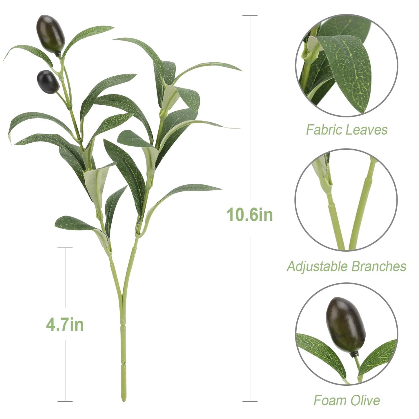 TETOU 10pcs Faux Olive Leaves Stem for Vase 10.6" Artificial Plant Olive Branch Home Office Wedding Greenery Decoration