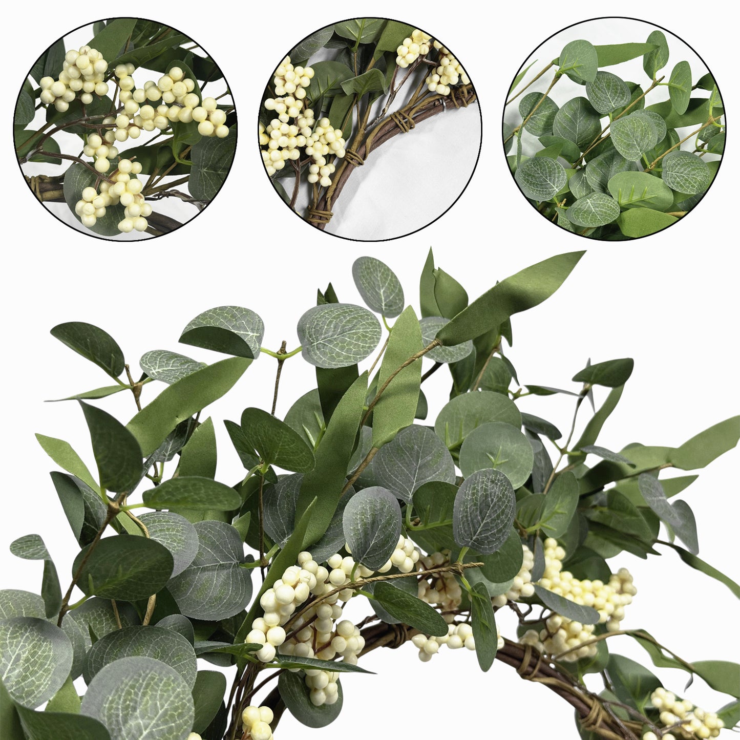 TETOU 20.5" Artificial Wreath, Eucalyptus Wreath, Spring Summer Wreath for Front Door Outside Farmhouse Decor Eucalyptus Wreath Window Hanging Wall Party Decorations