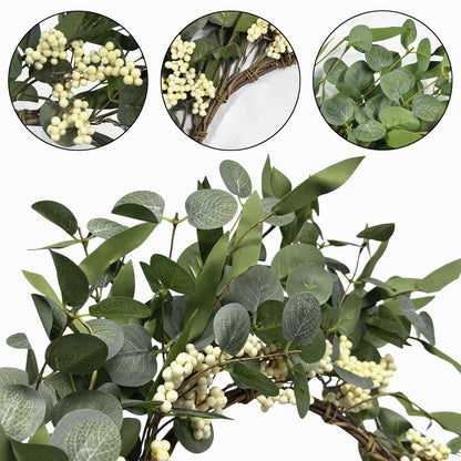 TETOU 20.5" Artificial Wreath, Eucalyptus Wreath, Spring Summer Wreath for Front Door Outside Farmhouse Decor Eucalyptus Wreath Window Hanging Wall Party Decorations