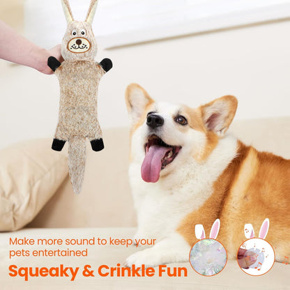 TETOU 2Pcs Squeaky Dog Toys, No Stuffing Crinkle Dog Toys, Interactive Dog Toy for Aggressive Chewers Large Medium Small Dogs (Bunny & Cow)