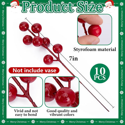 TETOU Christmas Artificial Pine Branches & Artificial Red Berry Stems, Norfolk Pine Needles Picks for DIY Christmas Decoration Xmas Garland Fake Greenery Decor Indoor