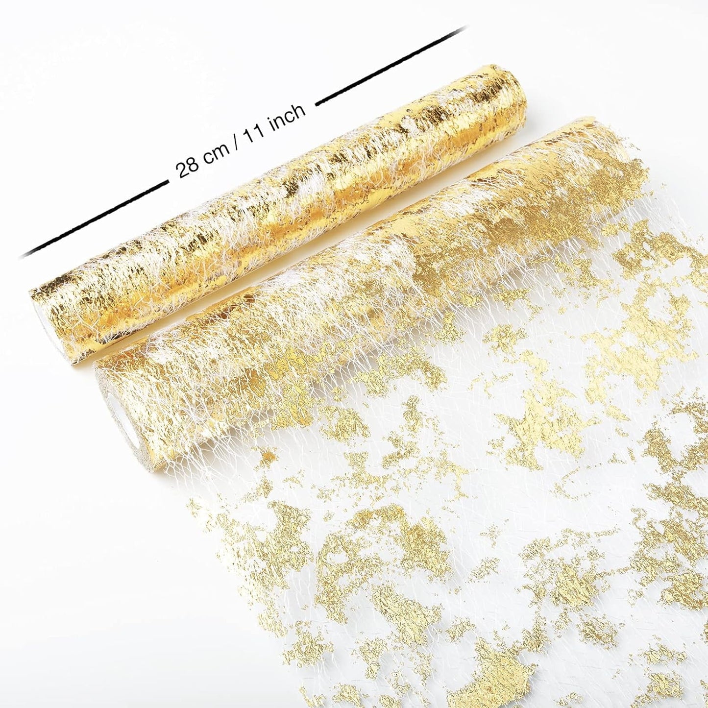 TETOU 2pcs Gold Table Runner 11*108" Sequin Glitter Foil Metallic Thin Mesh Tablecloth for Banquet Christmas Table Decor