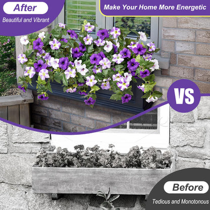TETOU 2Pcs Artificial Fake Flowers , Faux Petunias Silk Flower UV Resistant No Fade for Spring Home Garden Balcony Yard Porch  Indoor Outdoor Decoration(Purple White)