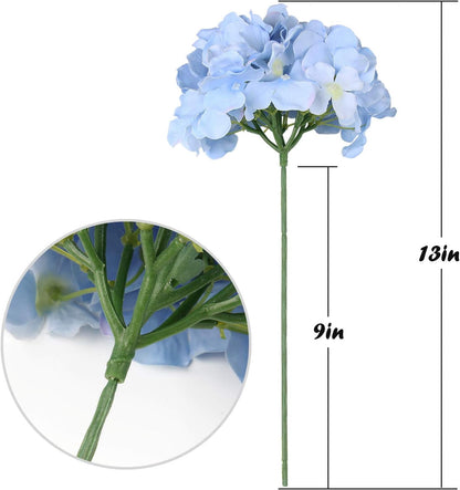 TETOU 10Pcs Silk Hydrangea Heads, Artificial Flowers Heads Fake Flower with Stems for Home Wedding Family Party Decoration - Blue