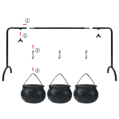 Halloween Decoration Witches Cauldron Serving Bowls on Rack Set of 3 Black Plastic Candy Bucket for Indoor Outdoor Home Kitchen Decoration